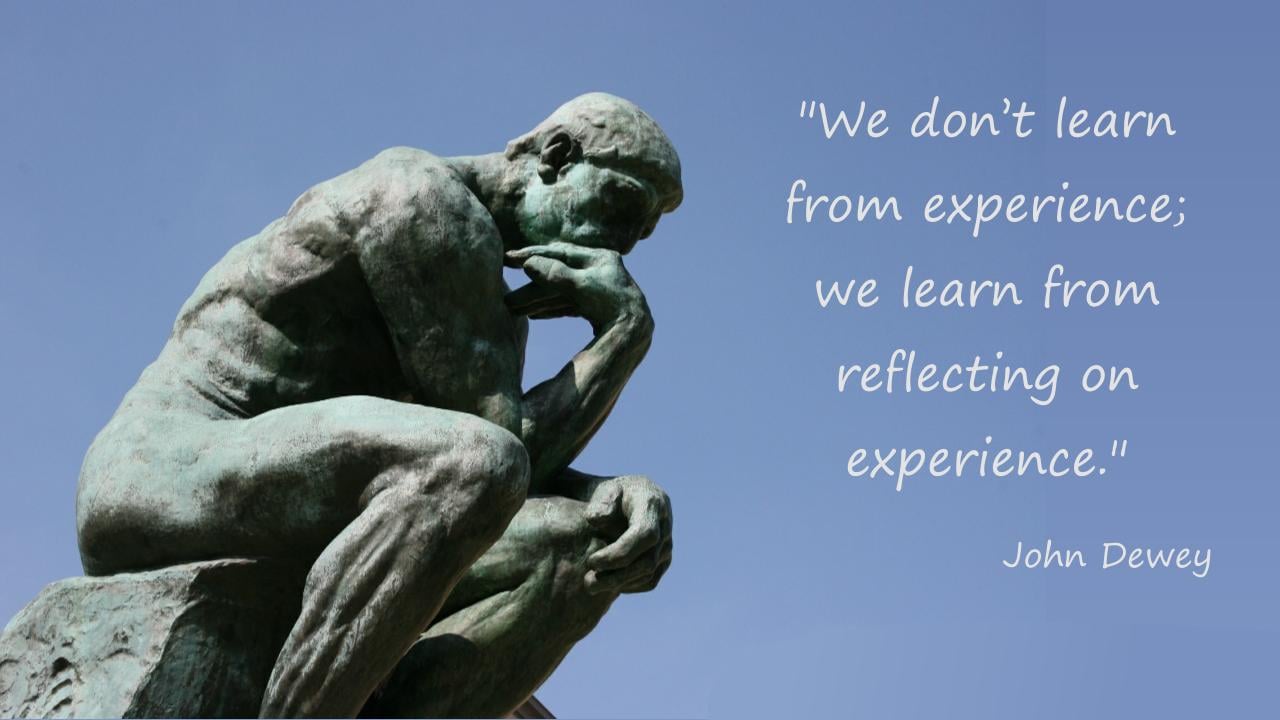 quote from John Dewey with image of Rodin’s the Thinker