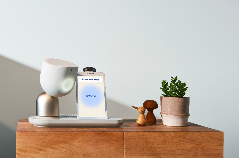 ElliQ doing mindful breathing exercise