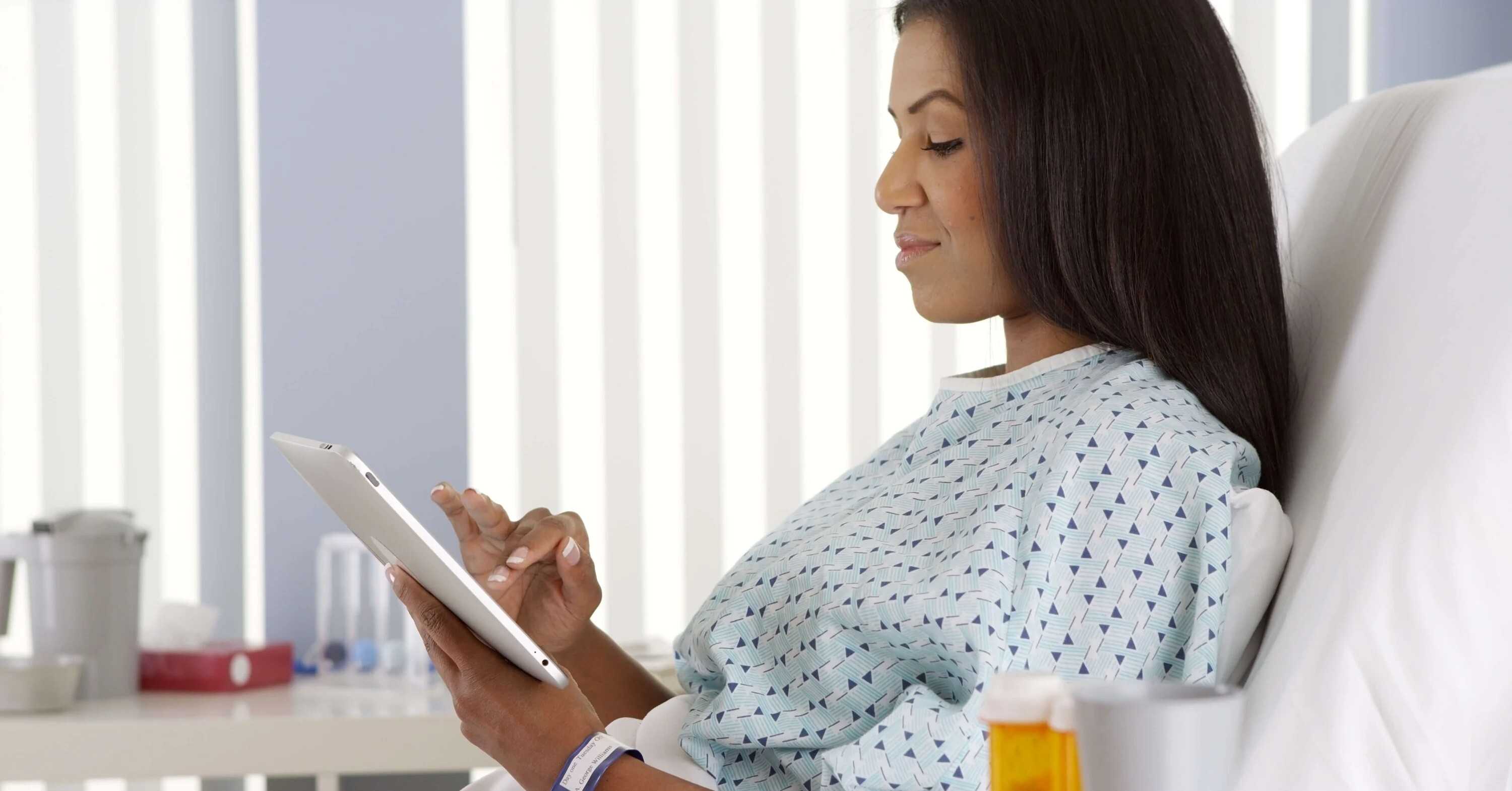 patient using hospital wifi on tablet
