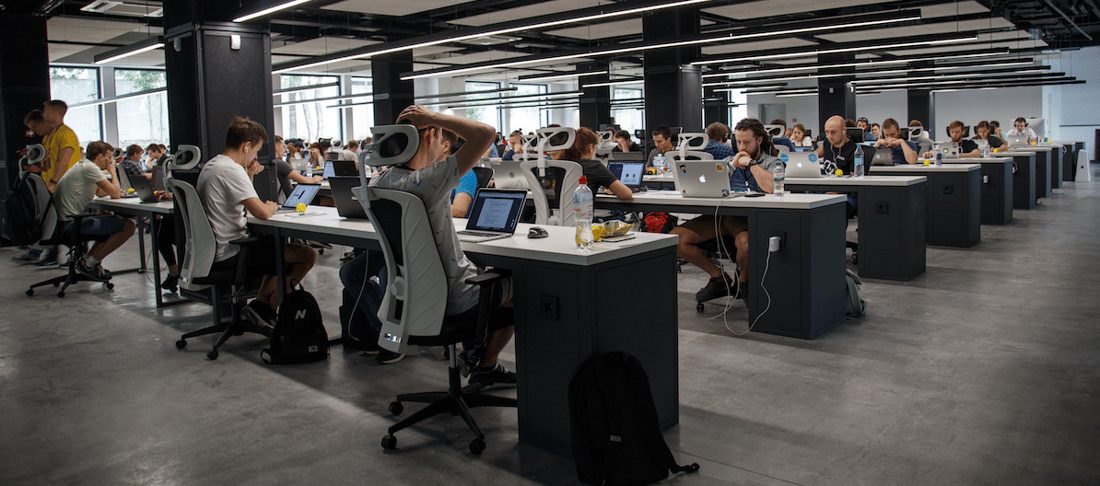 Employees in a crowded office