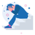 man sitting on stairs head burred in hands feeling stressed
