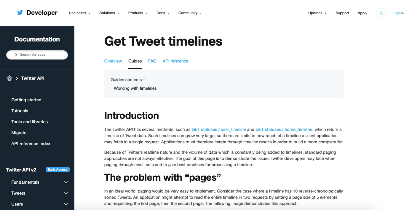 Twitters Tweet Timeline API endpoint documentation