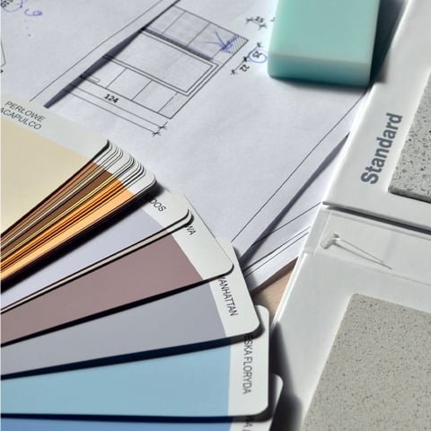 Gray standard color book near swatches