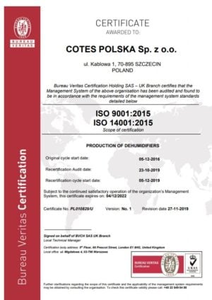 ISO 9001-2015 COTES POLSKA SP. Z O.O.