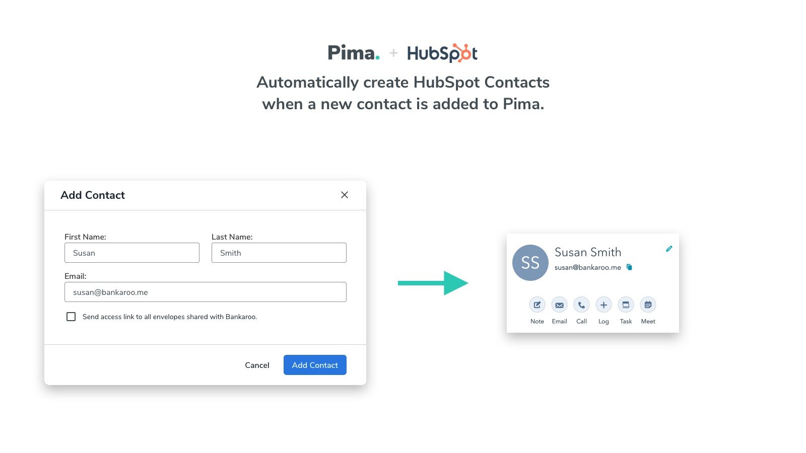 Synchronize contact details from Pima to HubSpot