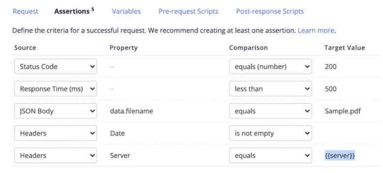 API assertions for variable data