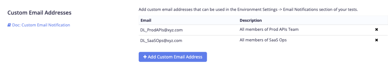 Adding custom email addresses to email distribution list in BlazeMeter
