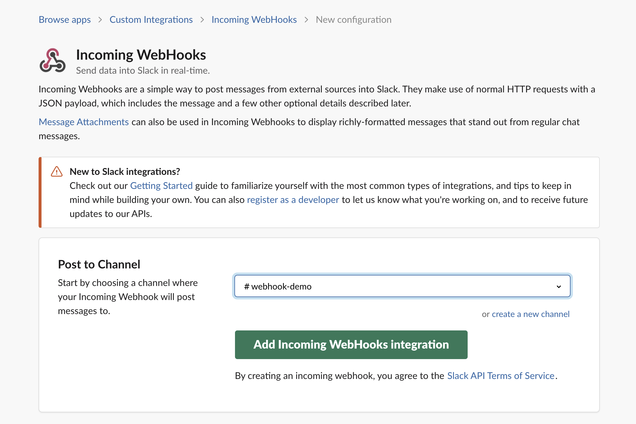Adding incoming webhook to Slack