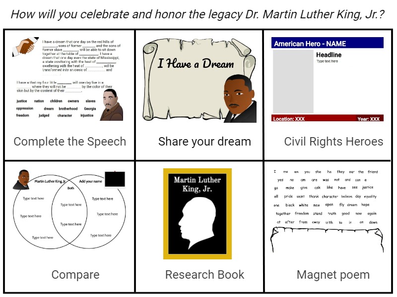 The Library Voice: A New Choice Board For Martin Luther King Jr. Day With  PebbleGo, Capstone Interactive eBooks, An Animated I Have A Dream Speech  and More.