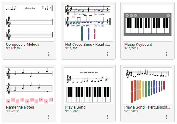 image of a few files in Wixie's template library for music