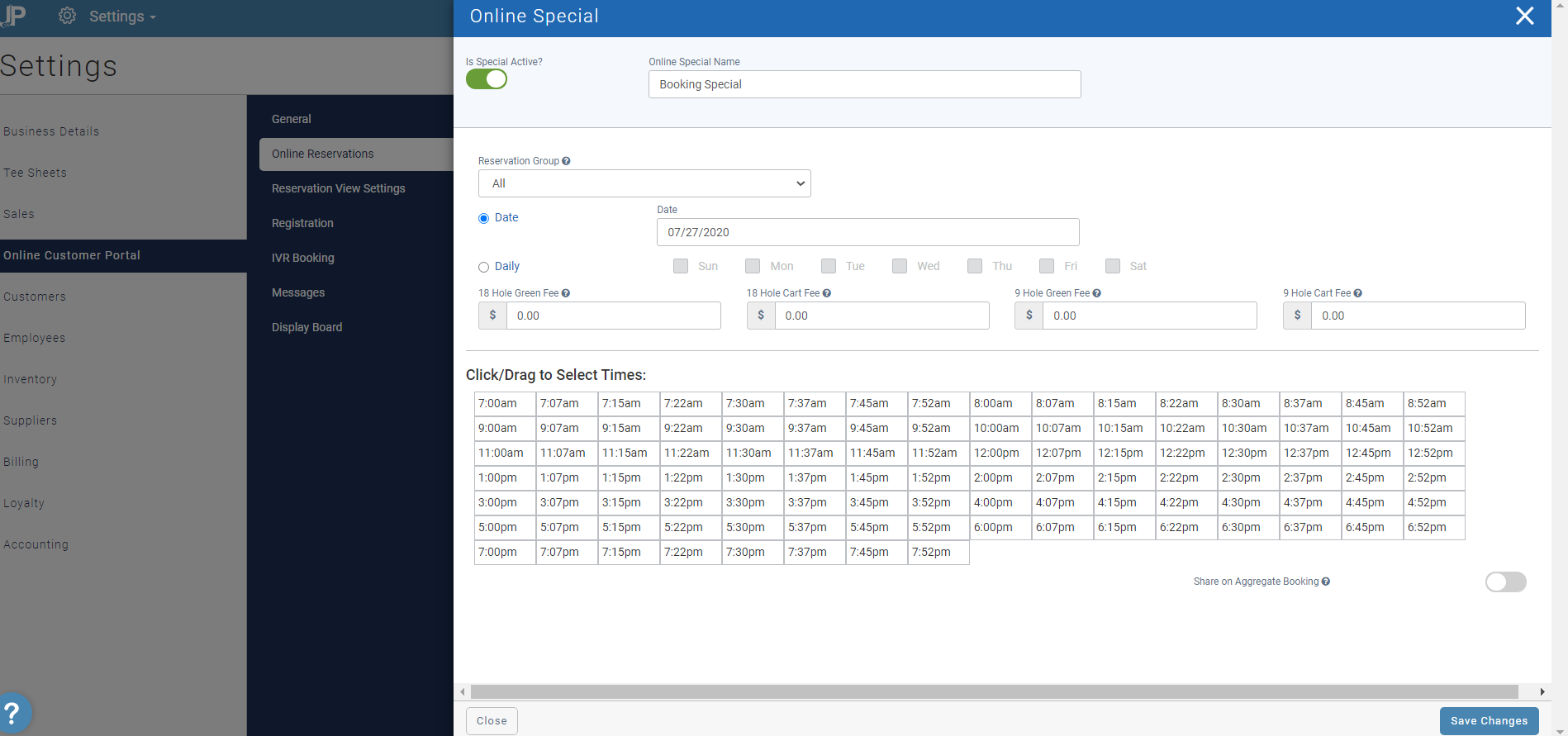 foreUP Settings - Creating Online Special