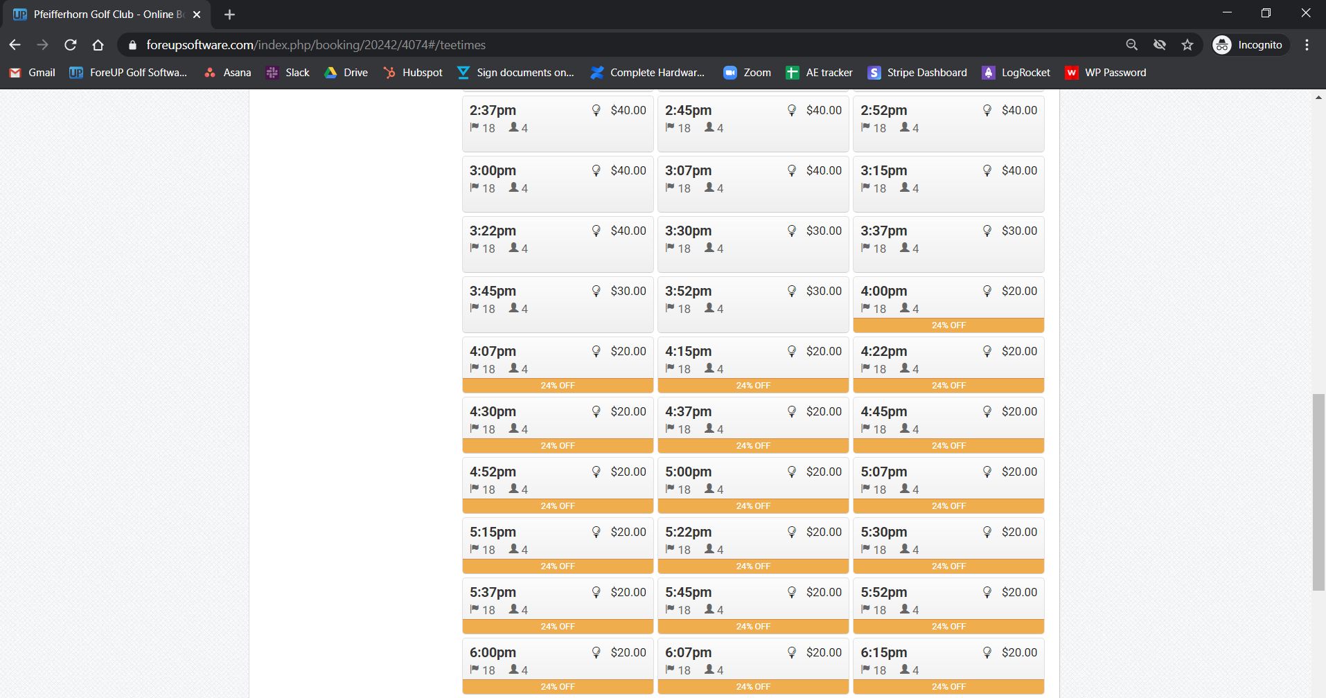 foreUP View of Online Special in Online Booking