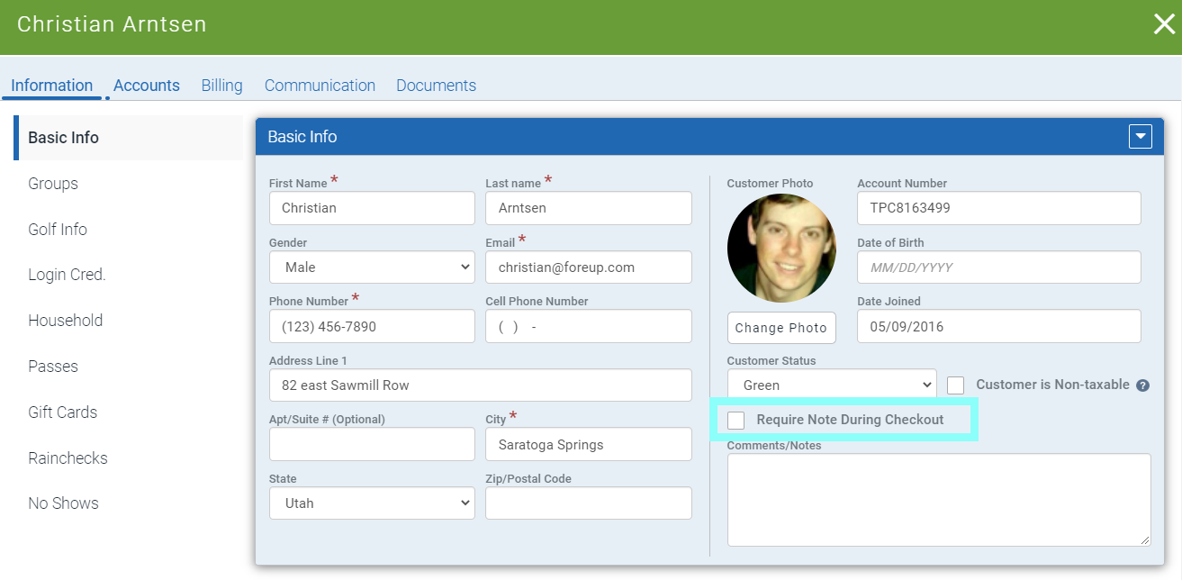 golf software require note on checkout