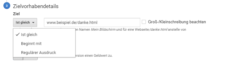 Zielvorhabendetails-UTM-Parameter