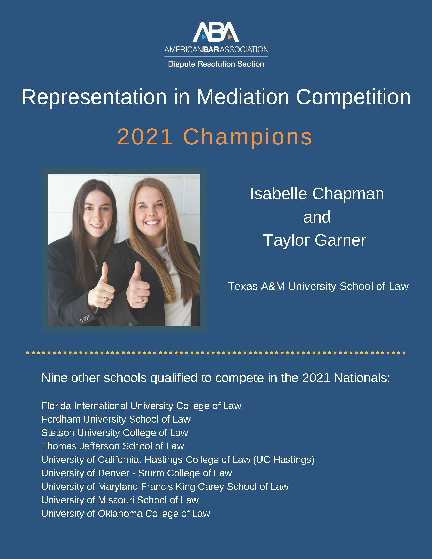 Representation in Mediation Competition 2021 Champions flyer