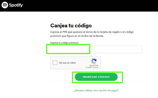 pagar spotify premium canjeando tarjeta de regalo 