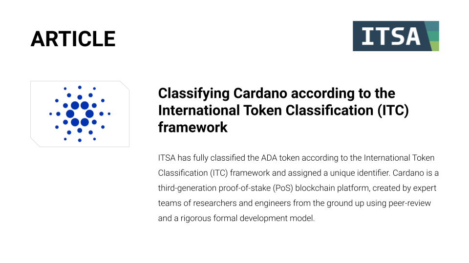 Classifying Cardano According To The International Token Classification Itc Framework