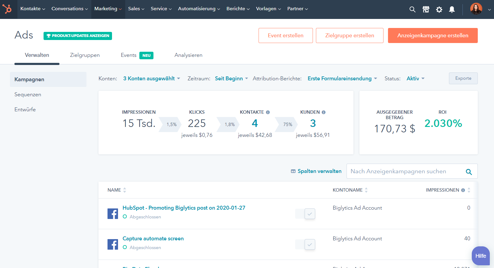 Have your ads including evaluation at a glance - with the HubSpot Marketing Hub. 