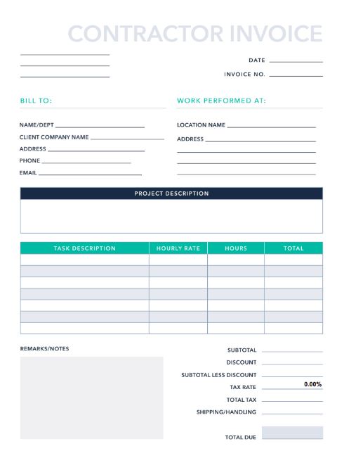 free contractor invoice template for pdf  excel  hubspot