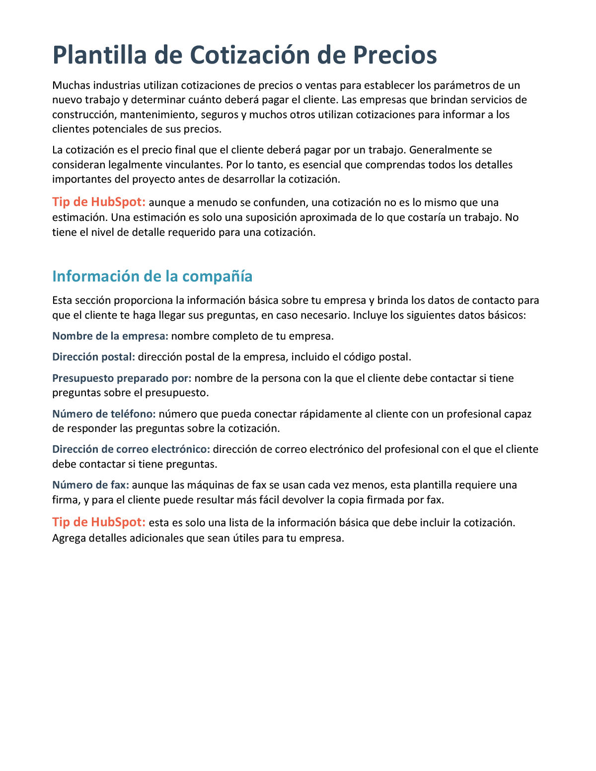 Cotizacion Plantilla Gratuita En Pdf Word Hubspot