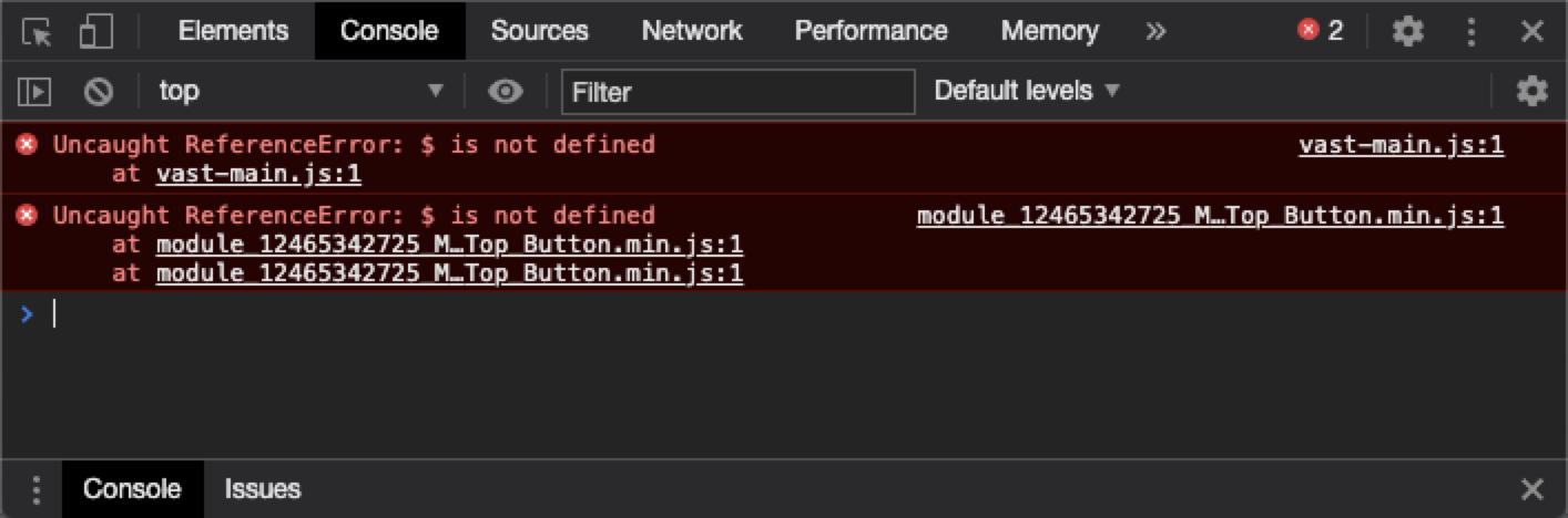 chrome console showing error and file name