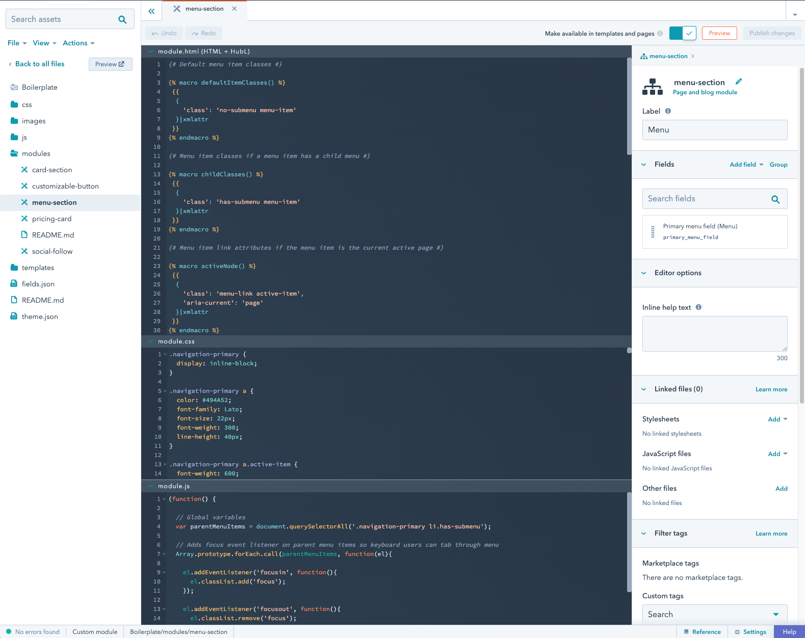 Screenshot of HubSpot Design Manager