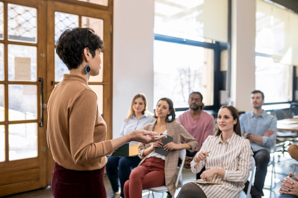 marketer giving an interactive presentation