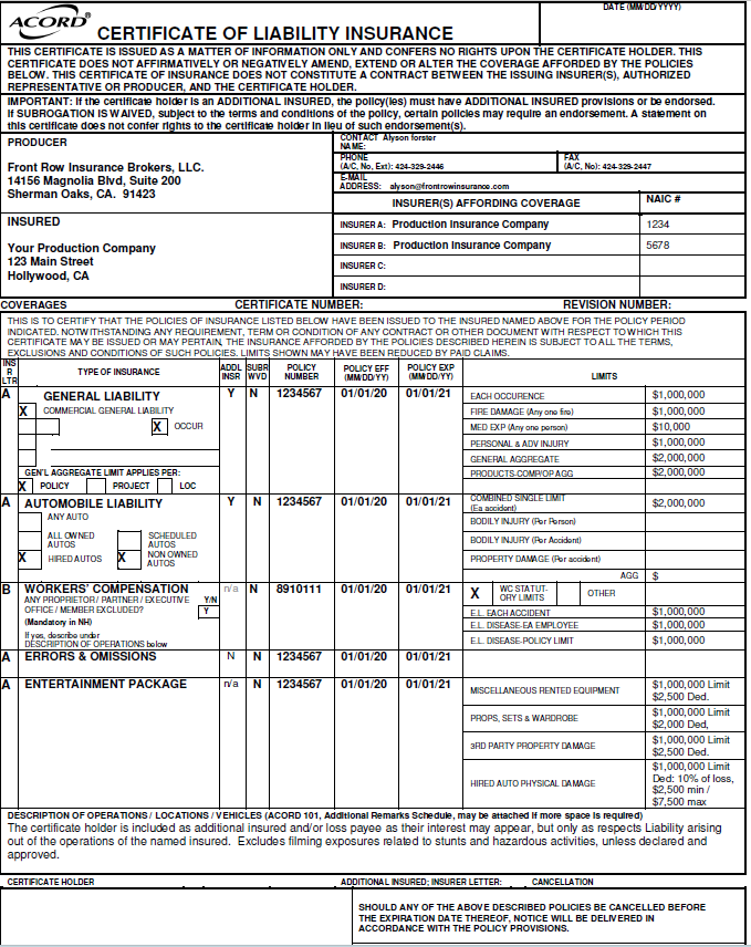 US Filmmakers: Navigating Your Certificate of Insurance