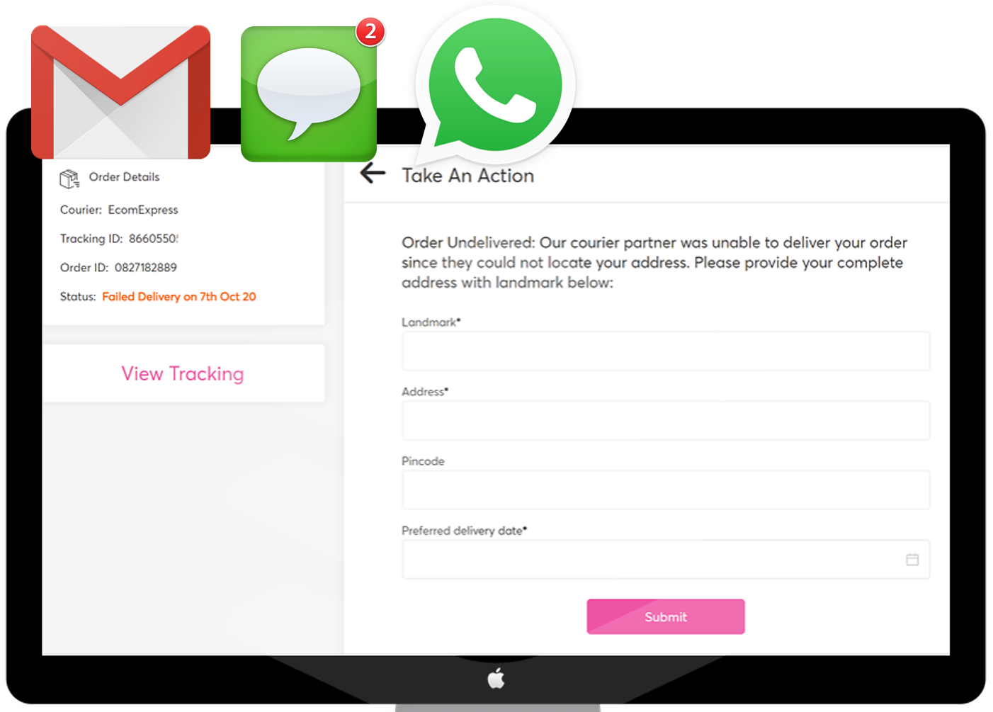 NDR with SMS email whatsapp