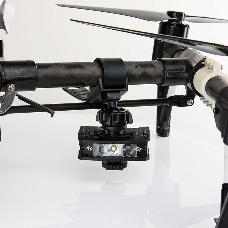 FoxFury Rugo R1S mounted to the arm of a DJI Inspire