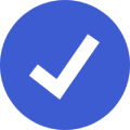 White tick in blue circle