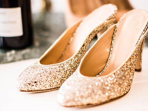 Glittery open-back womens heels