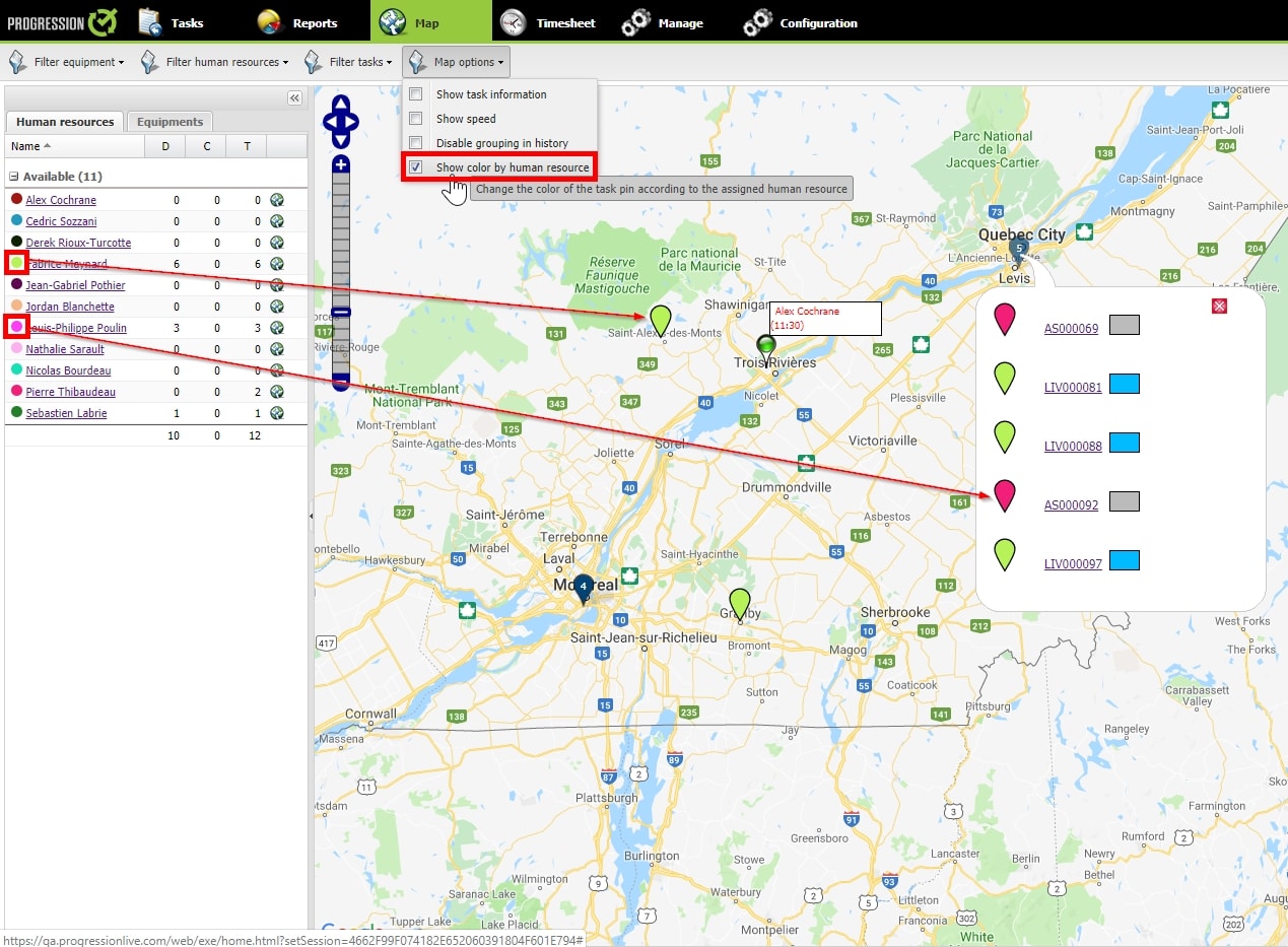 Display Human Ressource Colors on Map